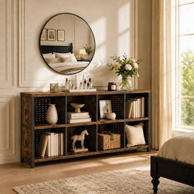 Bibliothèque de rangement horizontale de 63 po avec bibliothèque horizontale standard en bois et métal pour le salon et le bureau