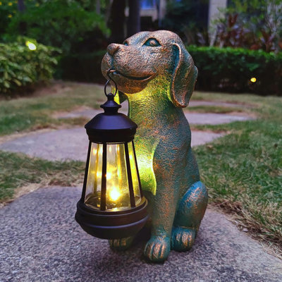 Solar Resin Dog Statue - Garden Art Figurine Dog for Yard Patio Lawn Balcony Decor, Home Houses Holiday Lighting, Outdoor Decoration, Unique Birthdays Ideal Gifts for Mom Grandma Women Wife Sister