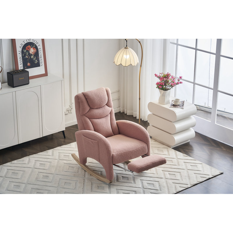 Chaise berçante en tissu avec repose-pieds Teddy, Rose