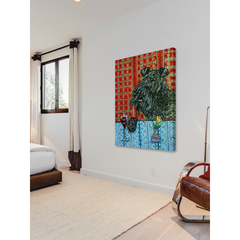 «Kerry Blue Terrier Wine» par Jay Schmetz - reproduction d'art sur toile, H 24 po x l 16 po