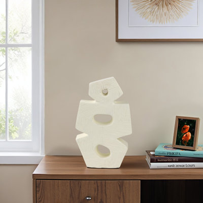 Modern Glam Pottery & Terracotta Abstract Sculpture with Textured Geometric Design.