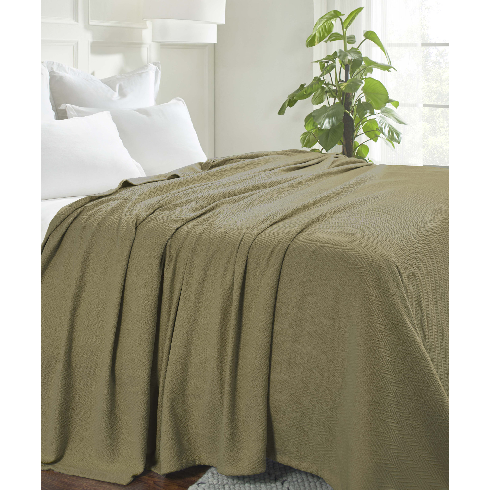 Jareth Woven Metro Zig-Zag All-Season Cotton Blanket, Sage, Full/Queen