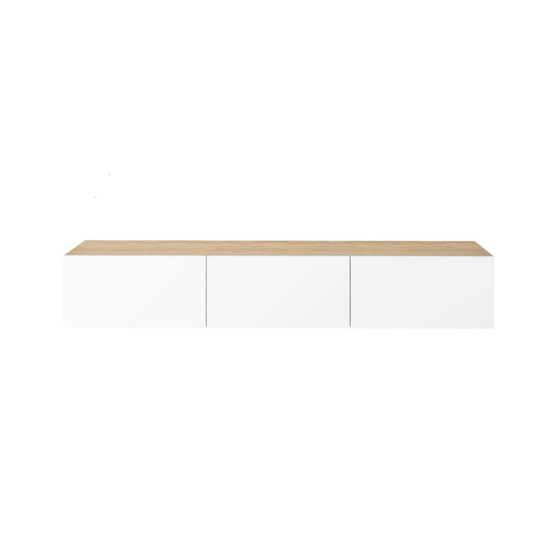 Meuble télé moderne en chêne saphir et blanc de 70,9 po x 11,8 po x 11,8 po | 100% panneau de particules enduit de mélamine, épaisseur: 0,7 pouce | Capacité de charge de 44 lb | Design élégant et fonctionnel pour le salon et les espaces de divertissement