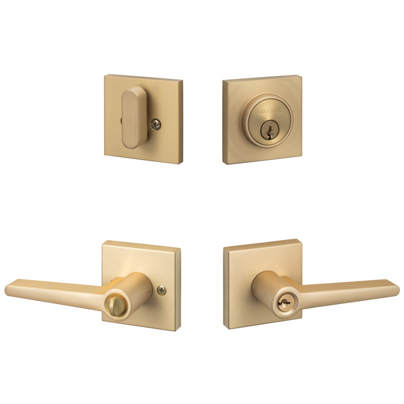 Basel Square Entry Lever With Deadbolt Combo, Satin Brass