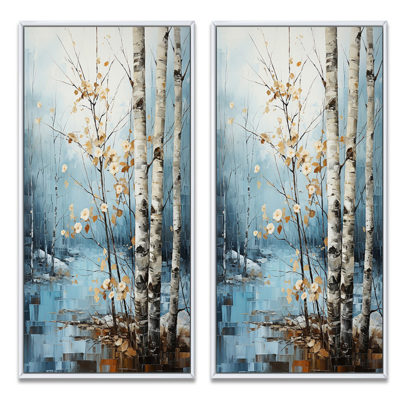 Birch Woods Winter Whispers - ensemble de 2 reproductions, Cadre blanc, H 20 po x l 24 po
