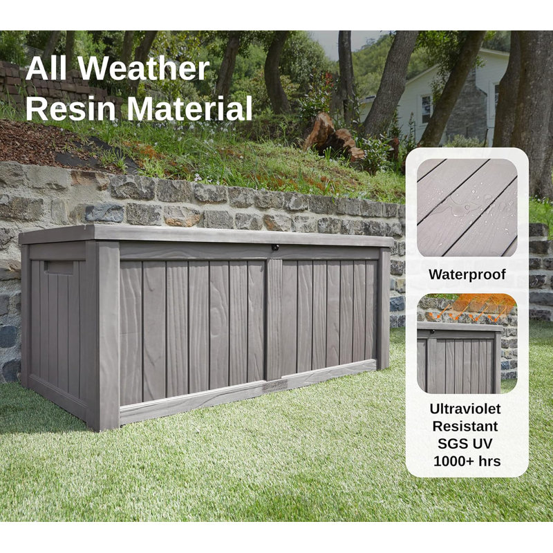 Gray 120 Gallon Lockable Weatherproof Resin Deck Box