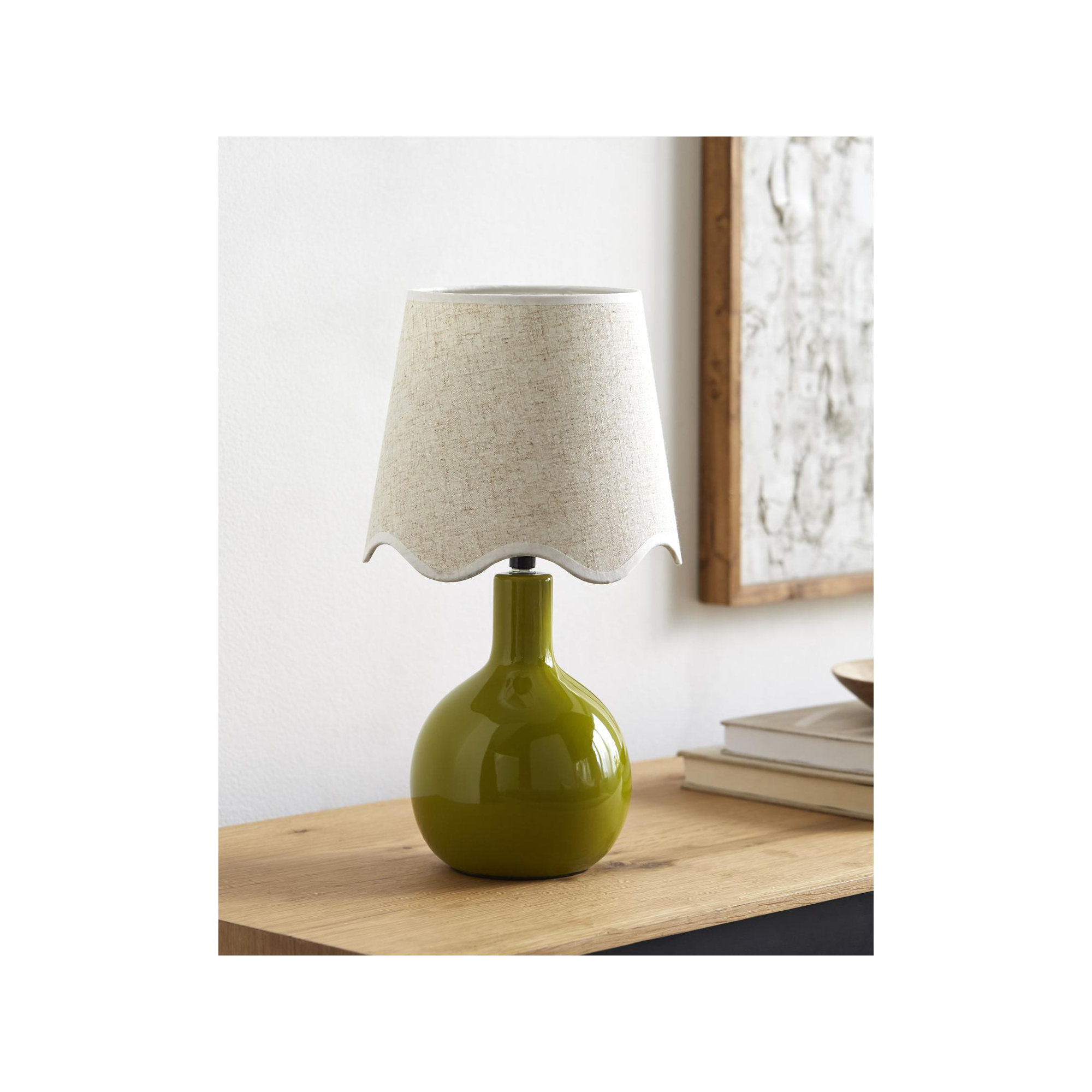Maura Accent Table Lamp, Beige, Green, 15"H x 9"W x 9"D