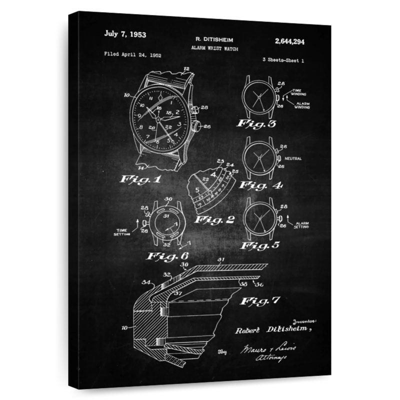 Alarm Wrist Watch BW Patent, 12" H x 8" W