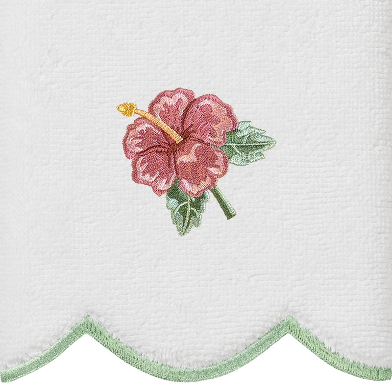  100% Turkish Cotton MAUI Scallop 3PC Embellished Towel Set, White/Green, 3 Piece Towel Set