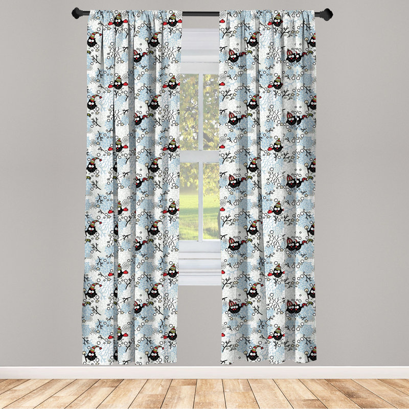 Winter Owl Pattern Light Filtering Polyester Curtain Panels