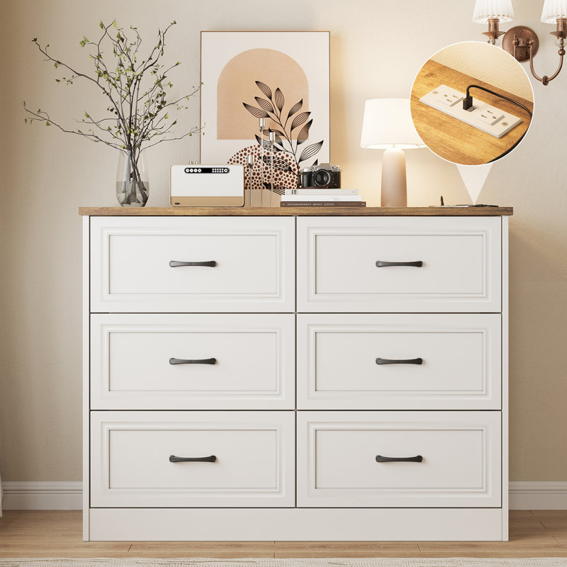41.7'' W 6 - Drawer Dresser, White/Brown