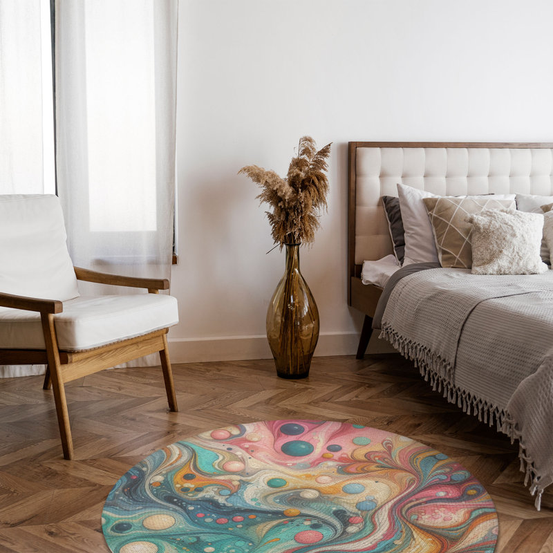 Tapis tressé Mystic Brushstrokes, Rond 5 pi