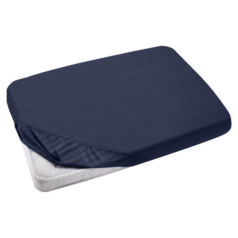 Luxury Striped Microfiber Fitted Sheet - 40 cm Deep Pocket, Ultra-Soft, Wrinkle-Resistant & Easy Car, Single (3'), Navy