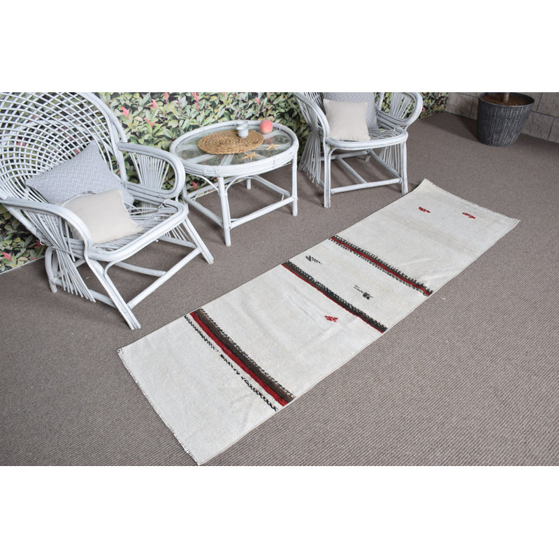 Tapis de couloir turc bohémien fait à la main en beige avec des motifs uniques pour le décor du couloir