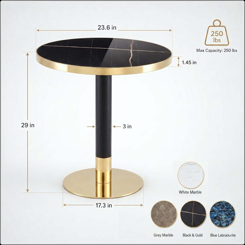 Table bistro 23,6 po Modern Modern, Black / Black+Gold