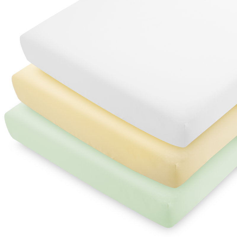 Draps-housses pour lit de bébé Bare Home, Soleil du matin / menthe printanière / blanc