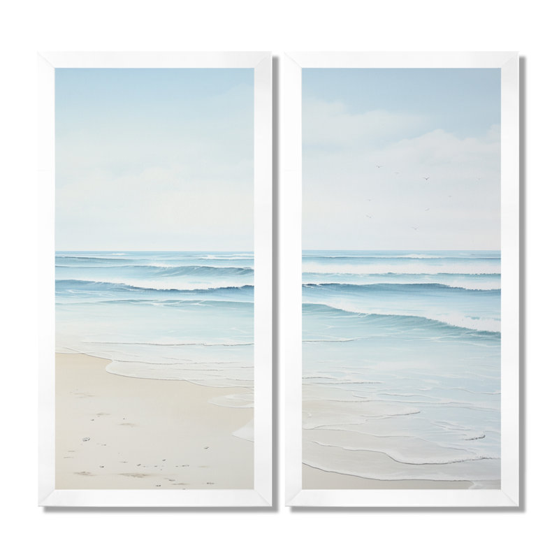 «Beach Photo Tranquil Waters - Coastal Beach», art mural sur toile encadré bleu côtier, H 32 po x l 32 po, Blanc