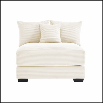 Canapé moderne sans accoudoirs en velours côtelé avec coussins moelleux et dossier ergonomique pour les petits espaces.