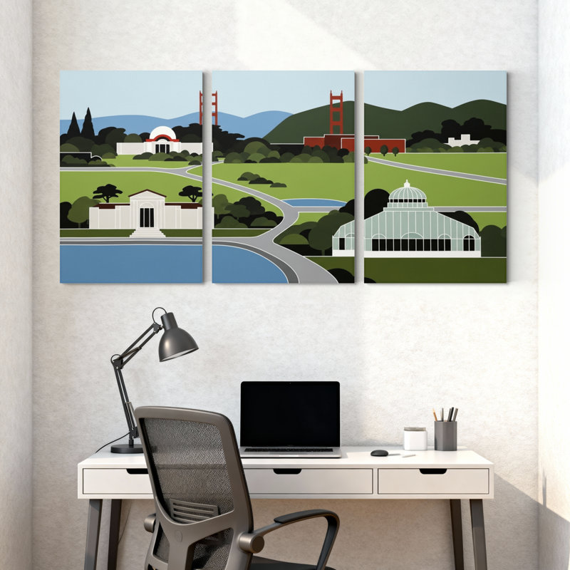 «Citys and San Francisco Landmark Panorama», ensemble de 3 reproductions d'art sur toile, H 30 po x l 60 po
