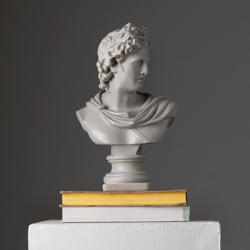 Grey Greco-Roman Classical Bust Sculpture – Matte Resin Decorative Ornament (30 cm) 
