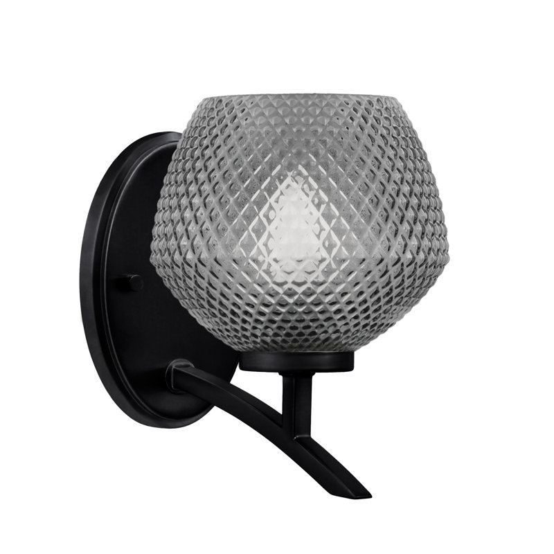 Applique murale lumineuse en verre texturé fumée de 6 po Kurve, Noir mat