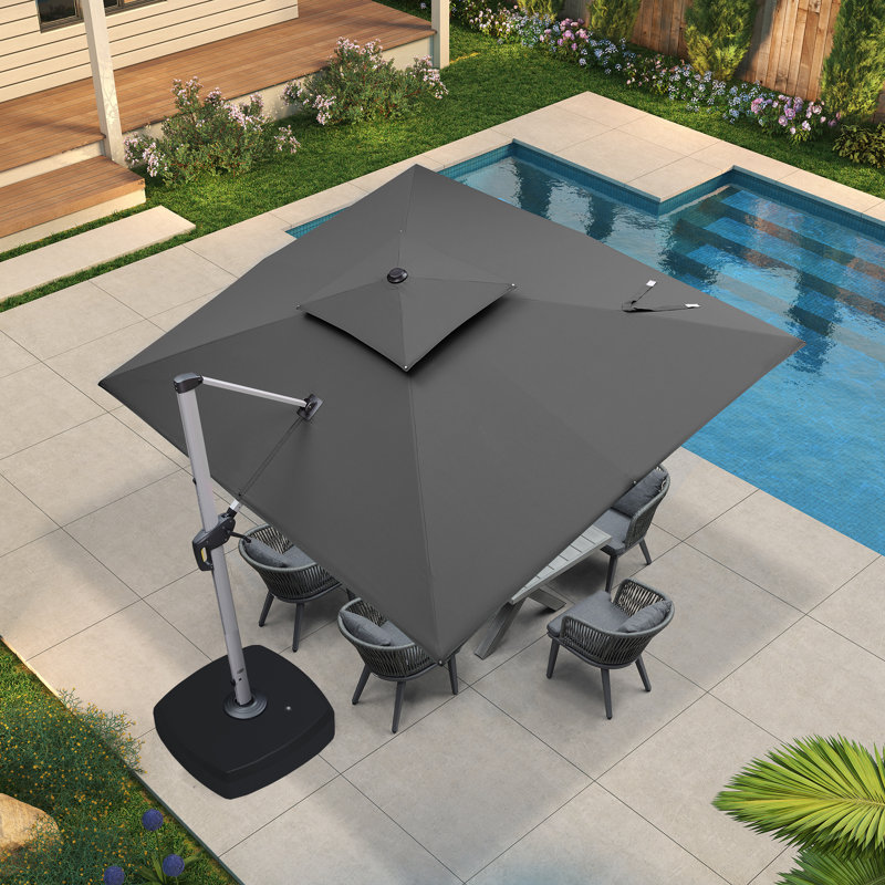 132" x 108'' Rectangle Cantilever Umbrella With Wheeled Base,Gray, 104.4" H x 108" W x 132" D, Gray