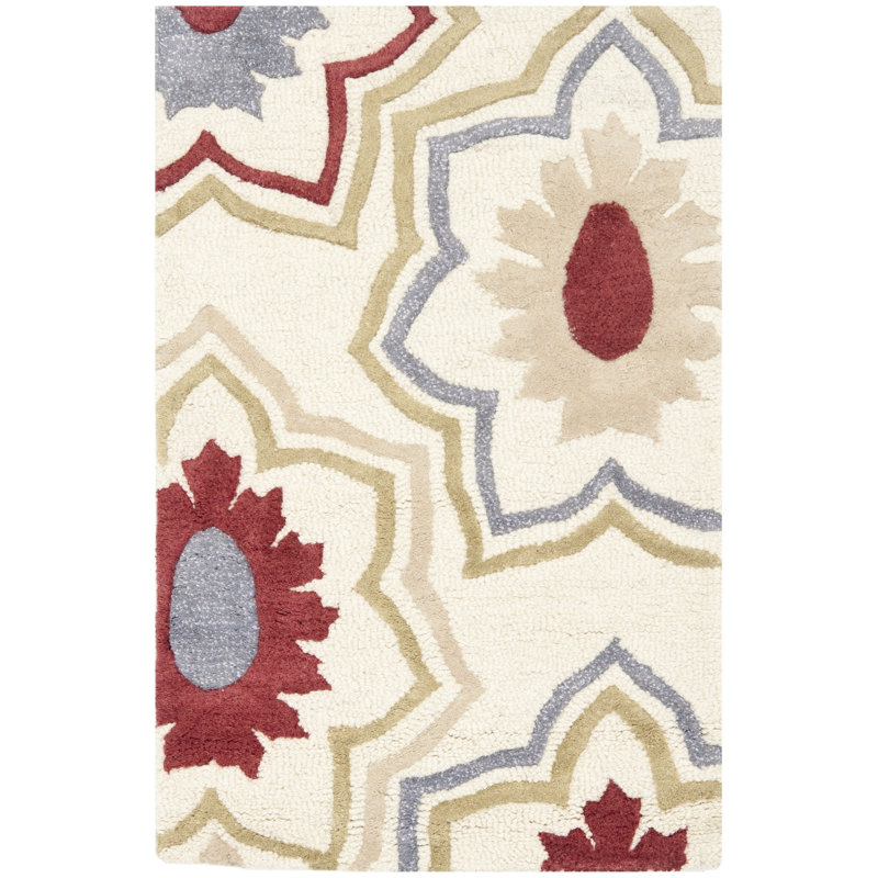 Candelo Hand Tufted Wool And Viscose Floral Rug, Rectangle 3'6" x 5'6"