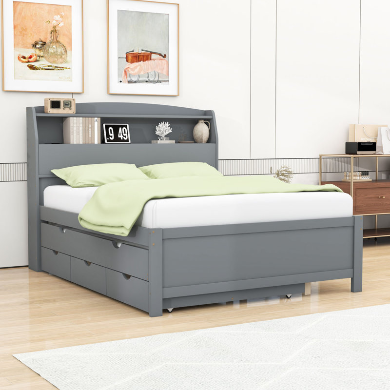Lit avec rangement Izquierdo, Double, Gris