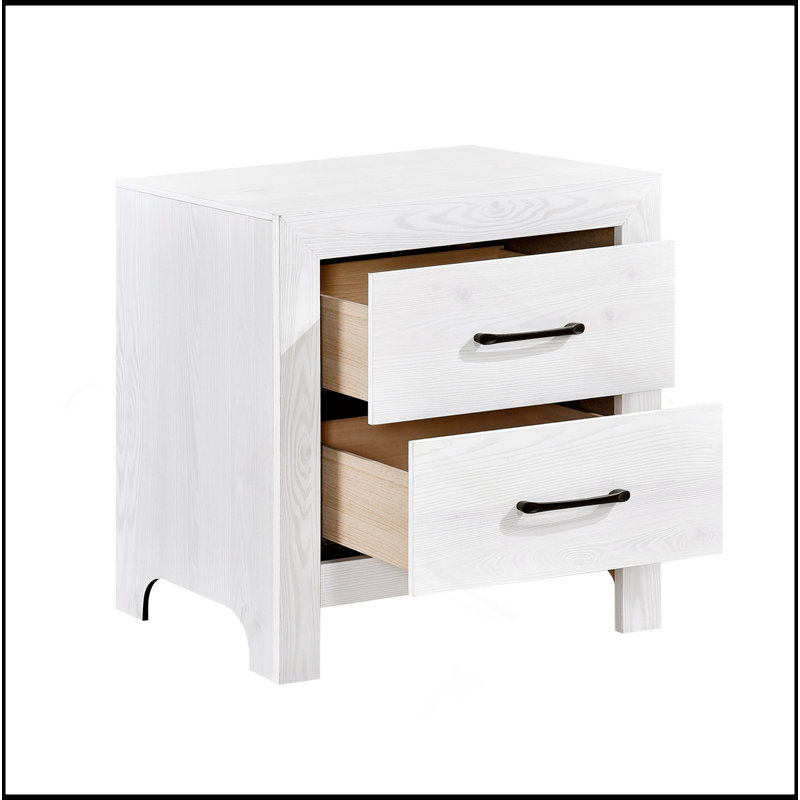 Table de chevet 1Pc avec 2 tiroirs et quincaillerie noire, Blanc