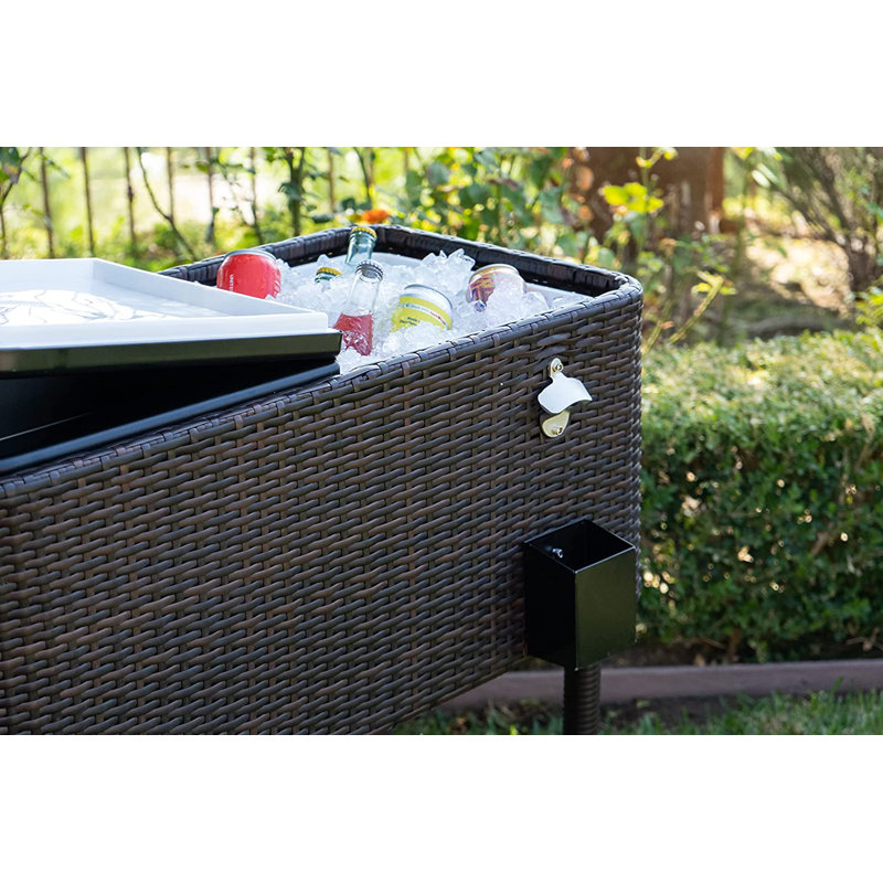 Permasteel 80-Qt Dark Brown Wicker Outdoor Cooler with Wheels