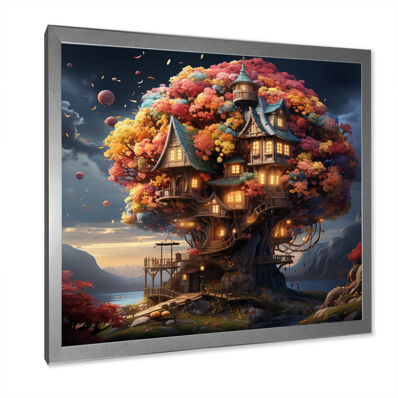 The Wishing Tree House I - Vangogh Canvas Art Print, H 30 po x l 30 po x P 1 po, Cadre simple argenté
