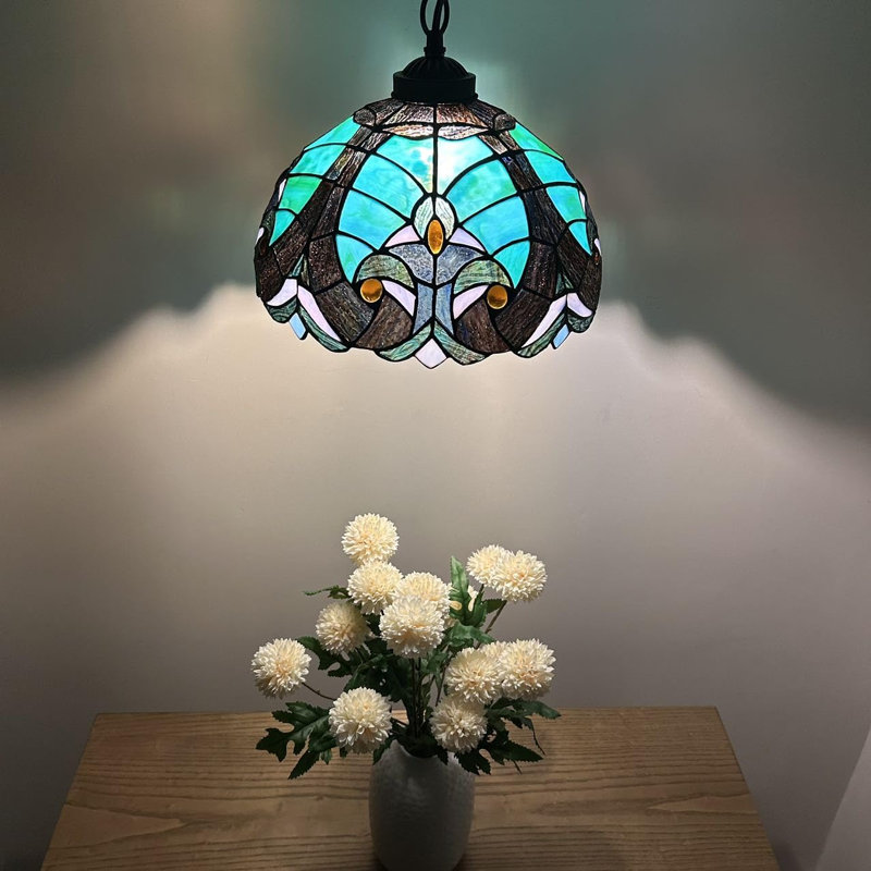 Luminaire suspendu Kleist Tiffany avec ampoule DEL en vitrail brun et l 12 po x P 12 po x H 60 po