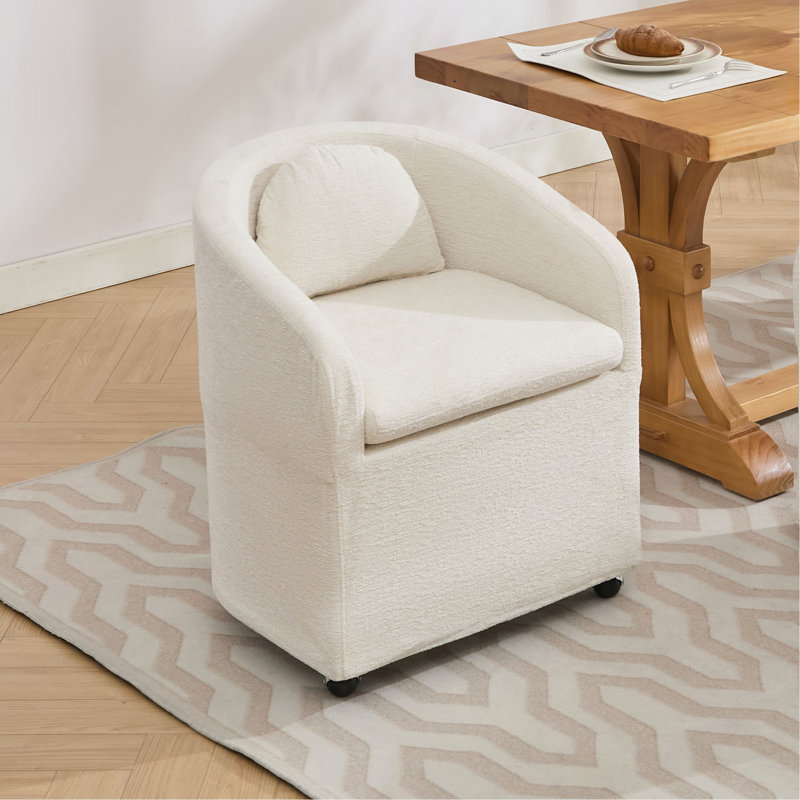 Ensemble de 1 fauteuil de salle à manger en chenille avec coussin de dossier et roues universelles, Beige