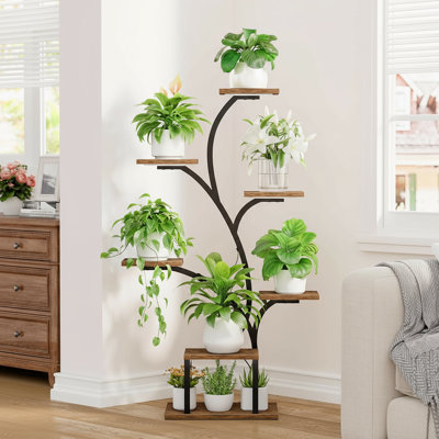 Corner Tree-Shaped Metal Shelf With Plant Grow Lights, Suitable For Indoor Flower And Plant Display On Home Patios. by Arlmont & Co.