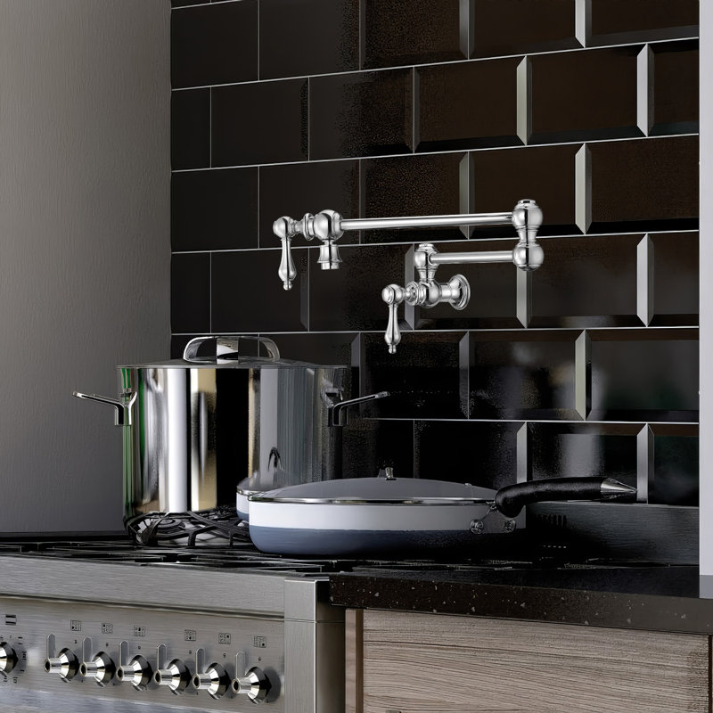 Whitehaus Collection Wall Mount Retractable Swing Spout Pot Filler, Polished Chrome, Lever