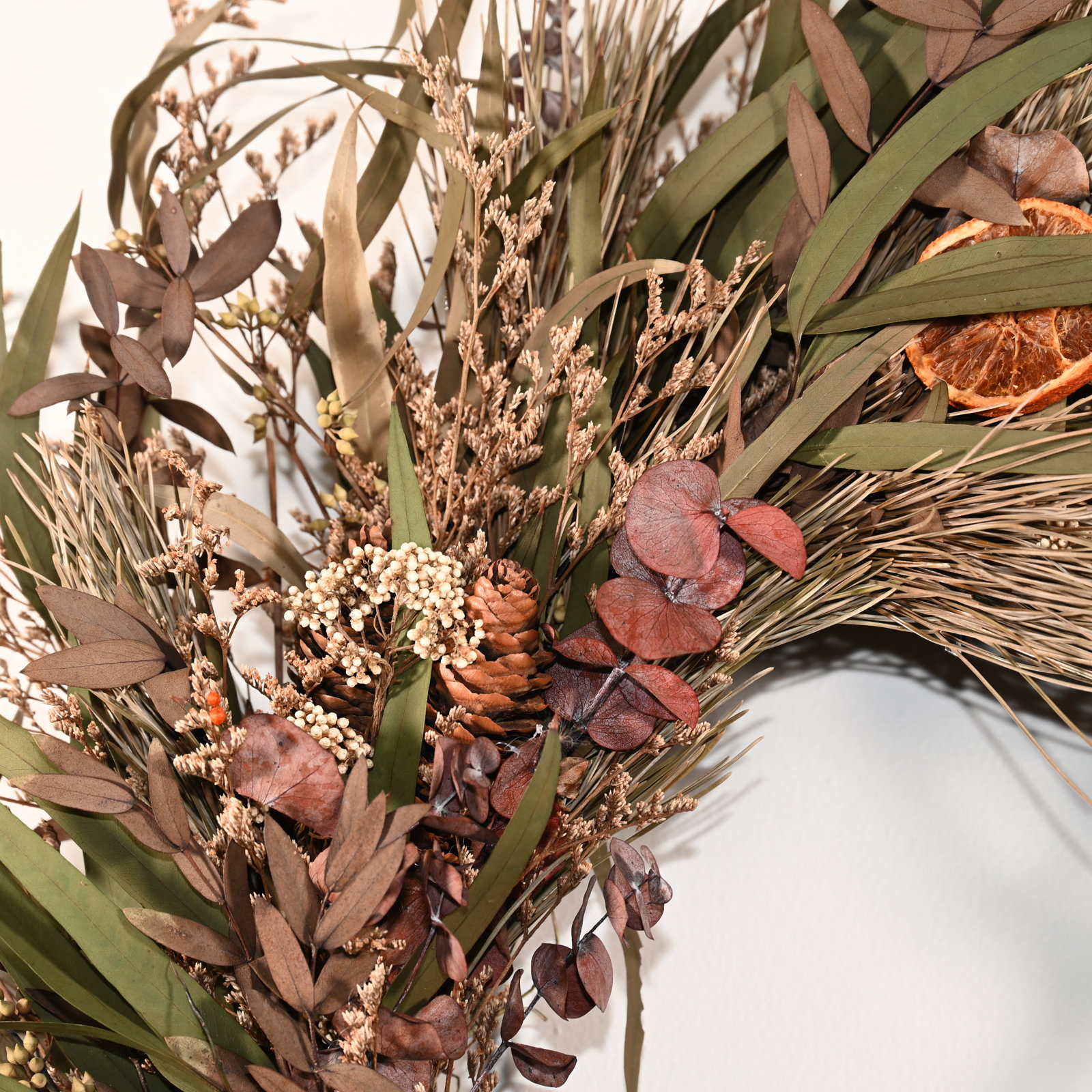24" Artificial Farmhouse Blossom Cluster Grass Berry Pinecone Dried Citrus Fall Harvest Front Door Wreath