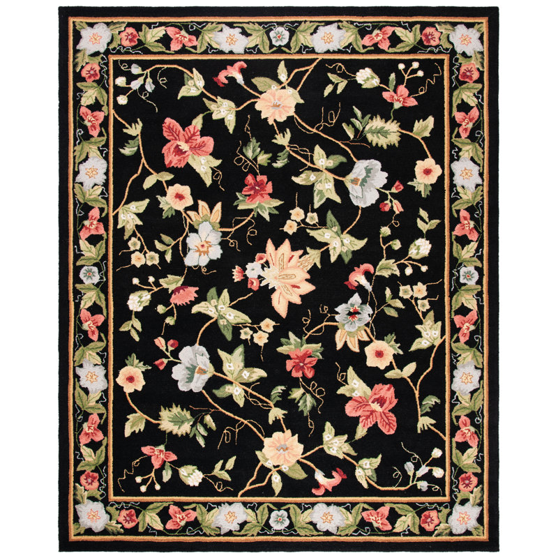 Tapis noir en laine bouclé / crocheté à la main Hollander, Rectangle de 11 pi x 15 pi