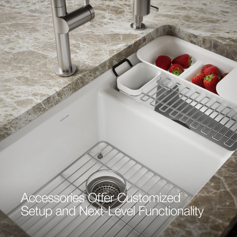 Riverby® 33" x 22" x 9.625" Under-Mount Double-Equal Kitchen Sink with Accessories and 5 Oversized Faucet Holes, White