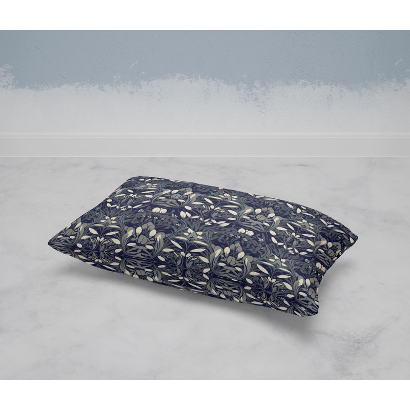 Petal Pathways  Rectangular Throw Pillow, Blue/Beige
