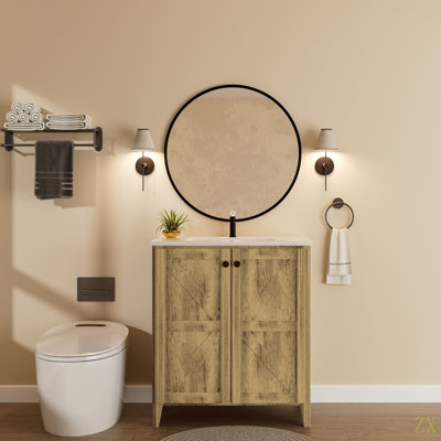 30Inch Folding Floor Cabinet With Ceramic Sink– Patented 1-Minute Install, Space-Saving & Easy Assemble,American Style