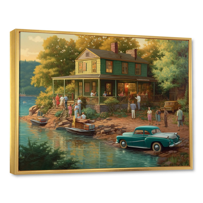 «Robun Summer Vaccation At The Cottage IV», reproduction sur toile, H 30 po x l 40 po x P 1,5 po, Cadre flottant doré