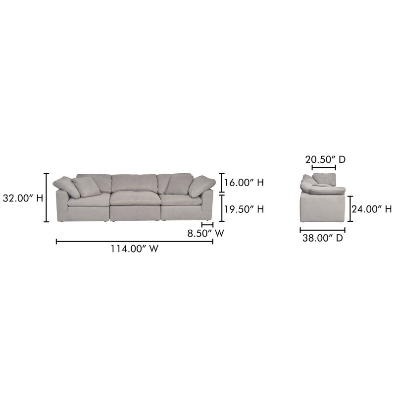3 - Piece Upholstered Chaise Sectional, Light Gray Performance