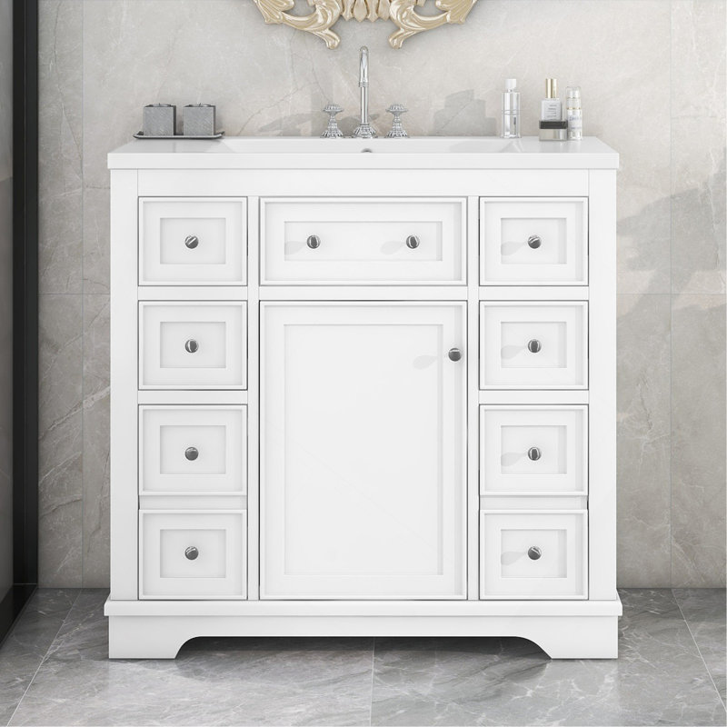 Meuble-lavabo élégant avec lavabo, tiroirs et armoire pour un rangement fonctionnel et élégant