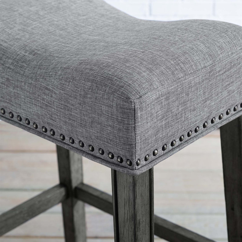 Elegant Upholstered Backless Saddle Seat Bar Stools, 29 Inch Height, Set Of 2 For Modern Kitchens And Bars, Gray, Gray