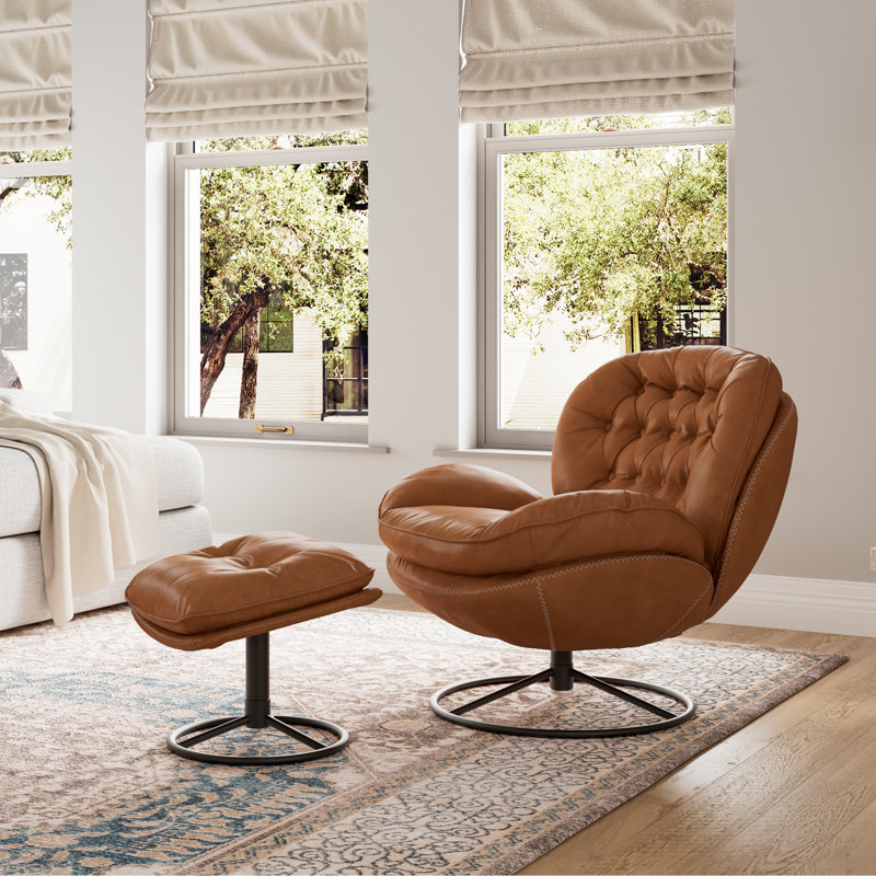 Modern Swivel Lounge Chair, Brown Faux Leather