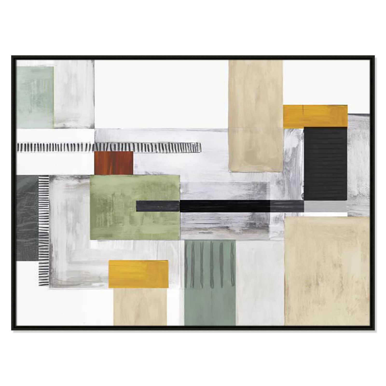 Playful Blocks Print by Tom Reeves, No Mat, 37.5" H x 49.5" W x 2" D, Espresso Floater Framed