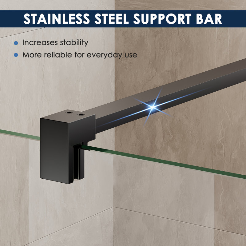 28”W*72”H Frameless Shower Screen with 8mm Semi-frosted Easy to Clean Glass, Matte Black