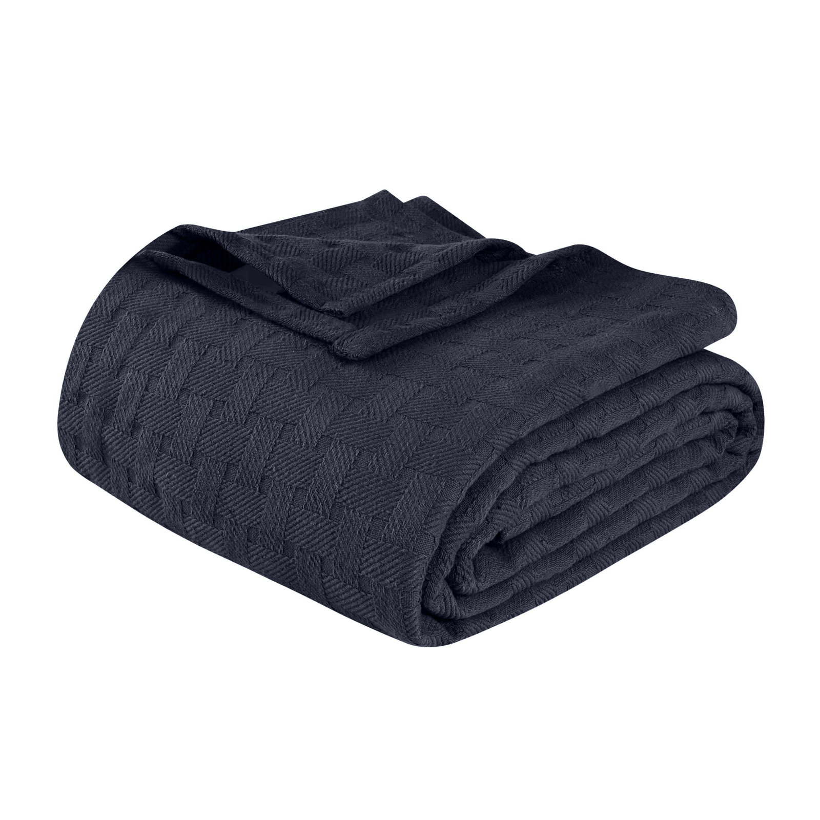 Bertie Cotton Machine Woven Throw Blanket, Navy Blue, Throw