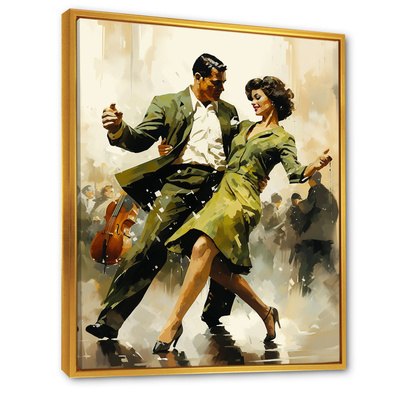 Danse dansante des années 60 I, reproduction d'art sur toile, Cadre flottant doré, H 32 po x l 16 po x P 1 po