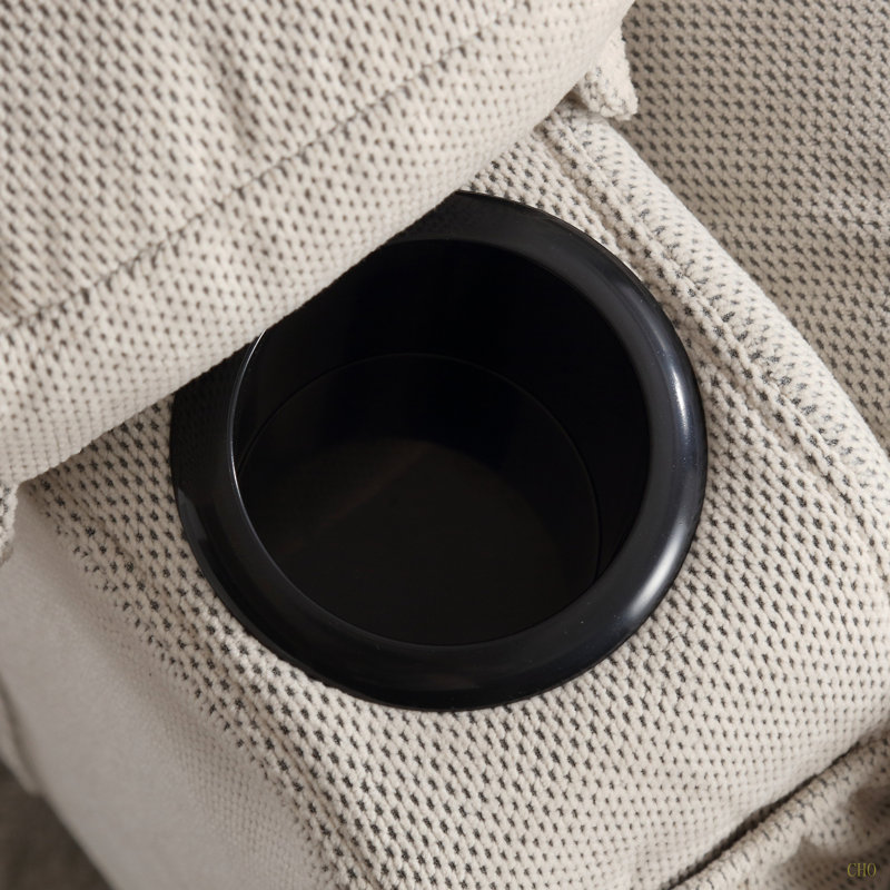 Canapé inclinable et chauffant, avec port USB et 2 porte-gobelets dans les poches latérales, Tissu beige